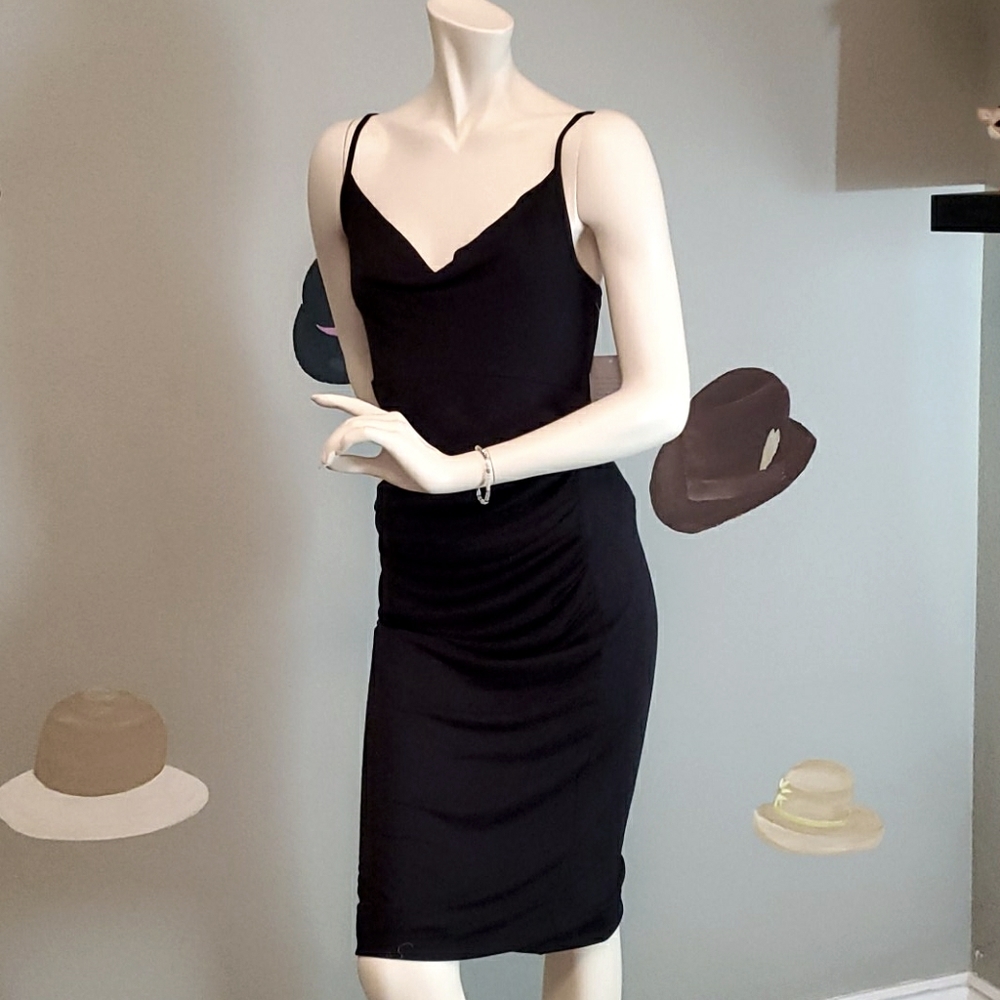 Velvet Torch Cowl Neck Ruched Midi Dress LBD XL - Picture 3 of 12